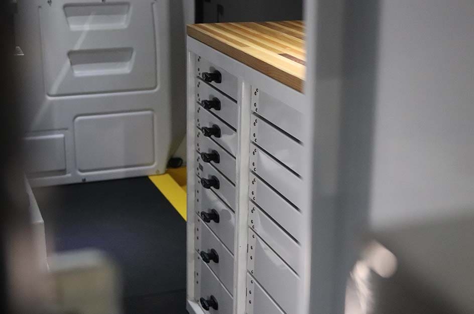 Stellar toolbox and workbench in a service van