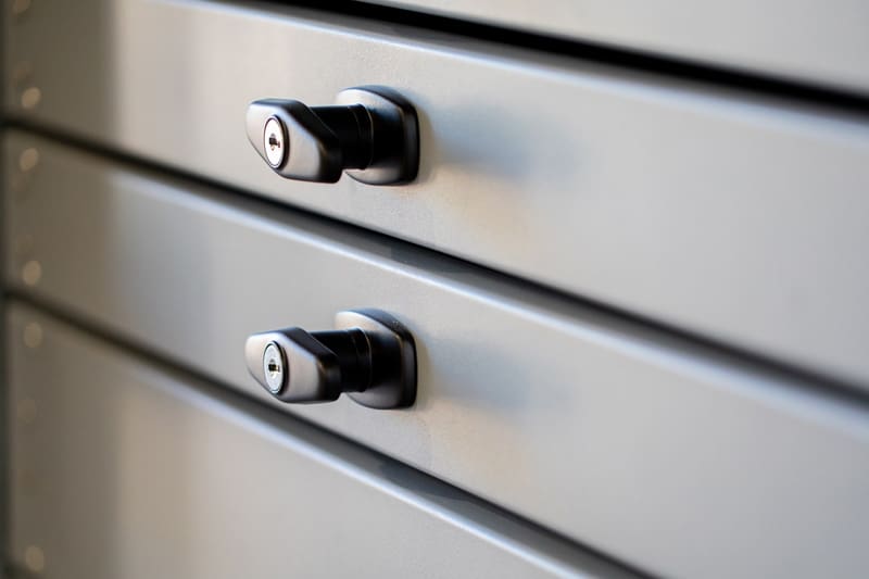 Close-up of two Tool Box drawers with locking handles