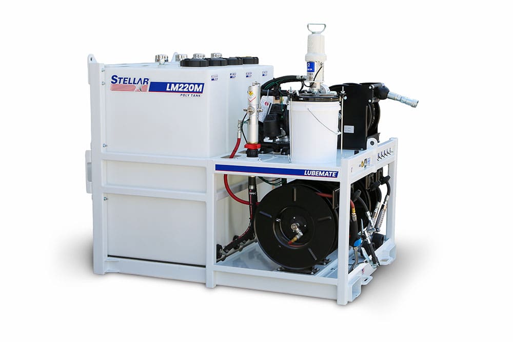 Photo of a LM220M Poly Mobile Lube Skid in front of a white background