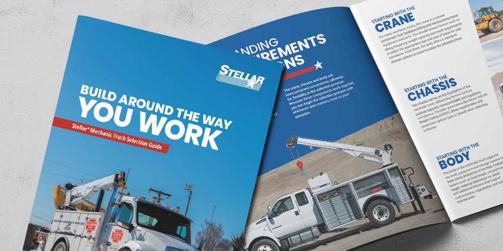 Stellar Mechanic Truck Selection Guide brochure displaying guide pages titled Build Around the Way You Work.