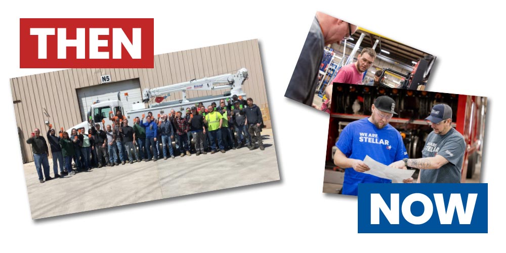 Then & Now type with vintage and current employee photos.