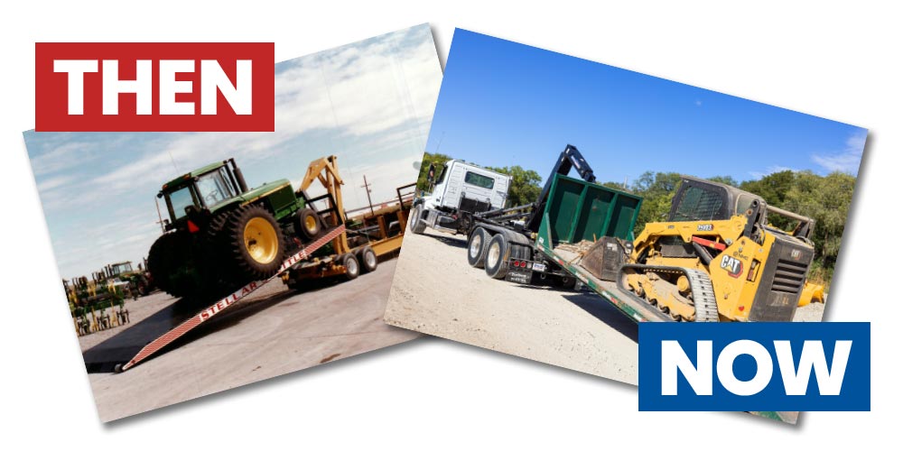 Then & Now type with vintage and current hooklift photos.