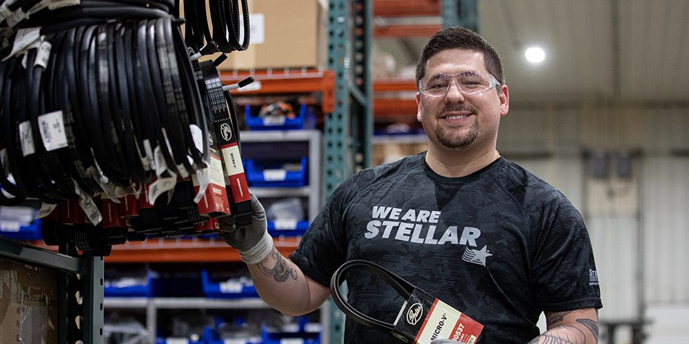 Stellar employee in the parts warehouse.